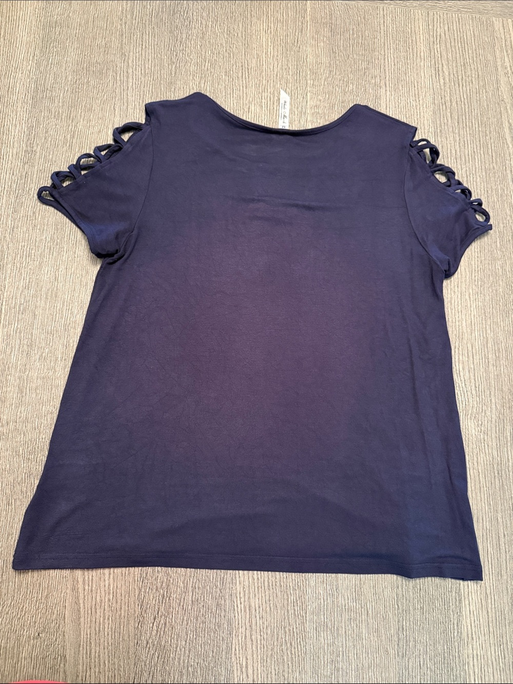 White Mark Navy Short Sleeve Top with Lattice Sleeves - Picture 4 of 7